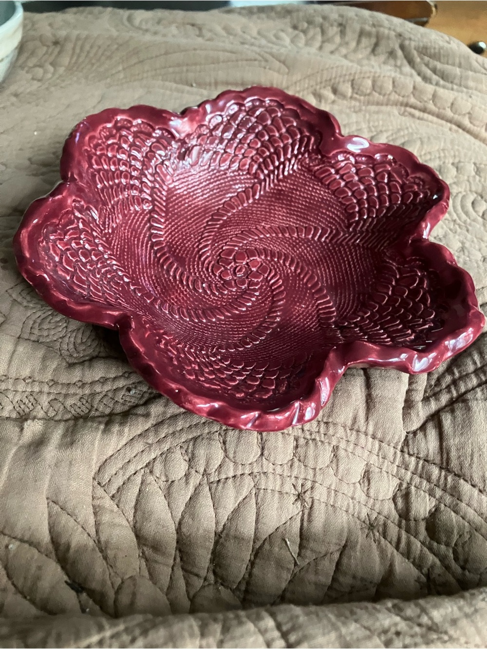 Handcrafted Red Embossed Ceramic Dish - Picture 7 of 7